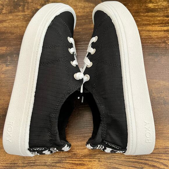 ROXY Bayshore Platform Sneakers 8.5 Black Canvas Lace Up Memory Foam Slip On - Picture 5 of 10